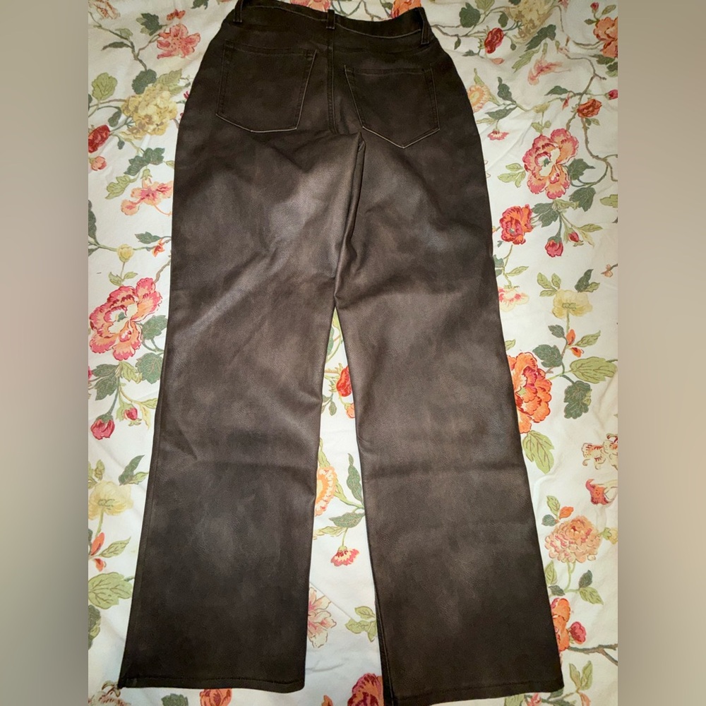 Abercrombie & Fitch Metallic Brown Wide-Leg Faux Leather Pants